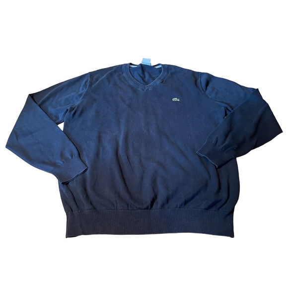 Lacoste Pullover V Neck Sweater Jumper Navy 100% Cotton Mens Sz 5 Large F5178 - Picture 3 of 5